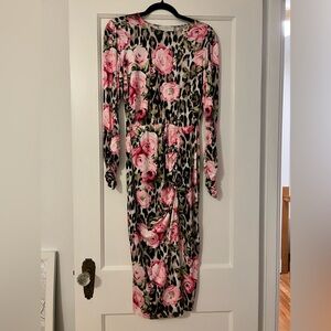 Never Fully Dressed Leopard Floral Faux wrap midi dress